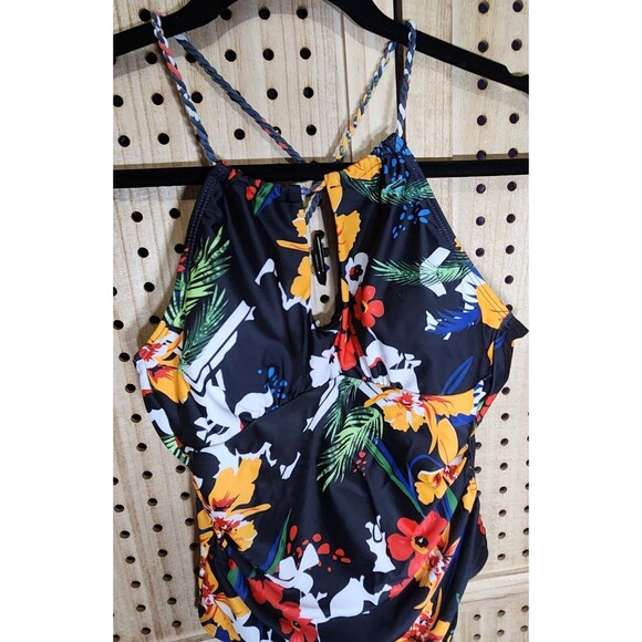 Luna Wave Women's One Piece Swimsuit Halter Neck Hollow Front Ruched Beach Wear - Picture 4 of 10